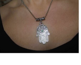 Hamsa necklace, Hamsa charm necklace, evil eye charm necklace, evil eye, silver hamsa, hamsa charm