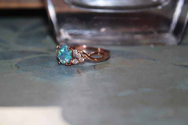 engagement ring wedding band opal ring rose gold ring,rose gold opal ring,Opal ring,opal band friendship ring blue opal ring