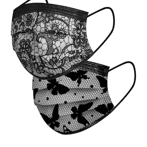 Adult size mask, lace print mask, face mask, disposable face mask, butterfly face mask, butterfly mask
