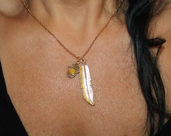 Hamsa Necklace, feather Necklace, hamsa charm Necklace, Gold feather Necklace, pearl necklace, Ruby necklace