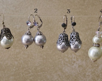 Pearl Earrings, dangle earrings, dangle pearls earrings, white pearl earrings, Wedding earrings, Bridal earrings