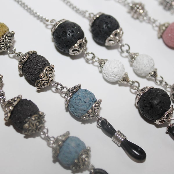 Lava Stone Eyeglasses Chain: Crystal & Pearl Glasses Holder