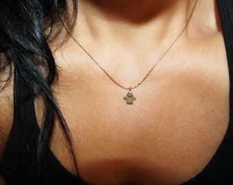 Gold Filled Hamsa Necklace: Turquoise Heart Evil Eye Charm