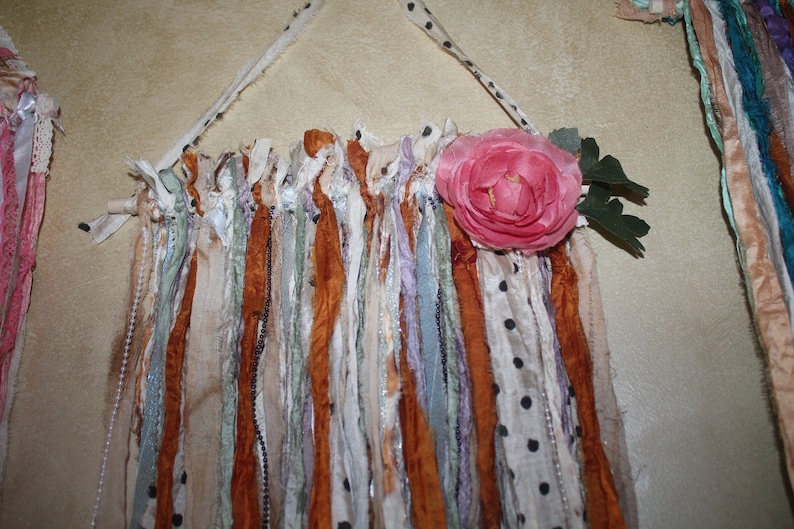 Handmade Silk Ribbon Wall Hanging: Shabby Chic Home Decor (12"w X 25"l ...