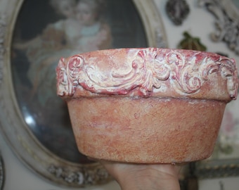 Maceta de terracota decorada a mano, maceta de cerámica única (8,5" x 4")