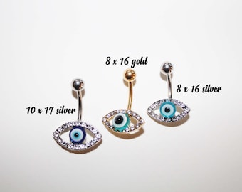 ラインストーンの邪眼のへそピアス：ステンレススチールのへそピアス