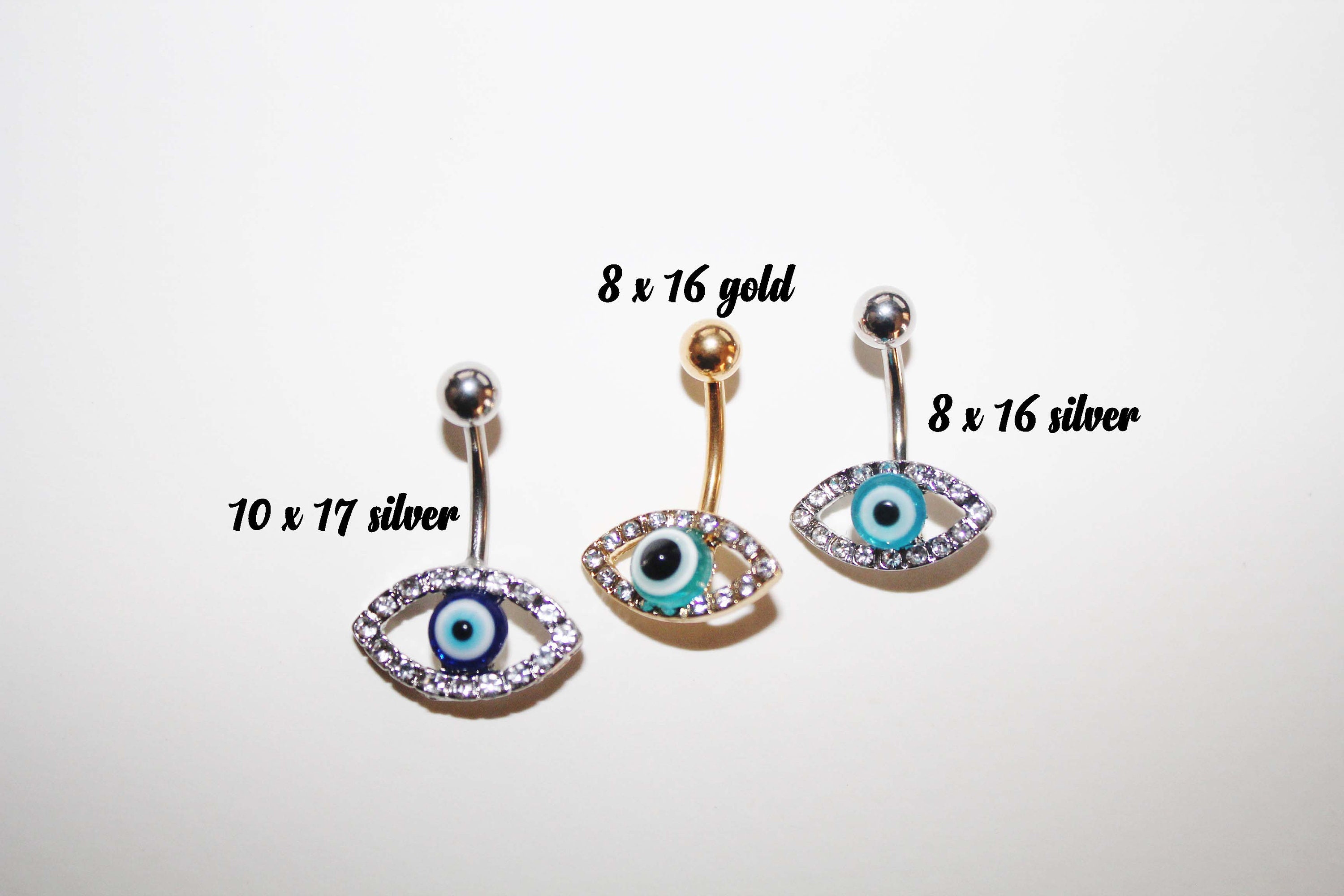 10K Solid Gold CZ Evil Eye Belly Button Ring - 14G 3/8