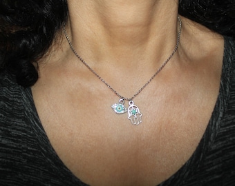 Silver Hamsa Charm Necklace: Evil Eye Protection