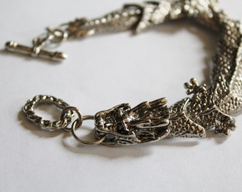 Miao Silver Dragon Bracelet: Unisex Chinese Design (Fits 7-8")