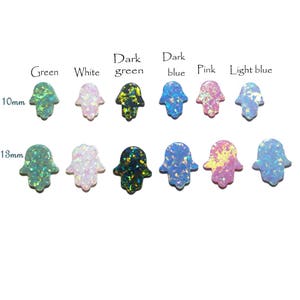 May include: Assortment of 10mm and 13mm Hamsa hand charms in various colors, including green, white, dark green, dark blue, pink, and light blue.