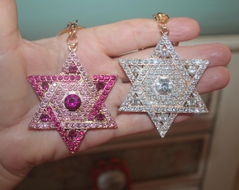 Rhinestone Star of David Keychain: Magen David Keyring