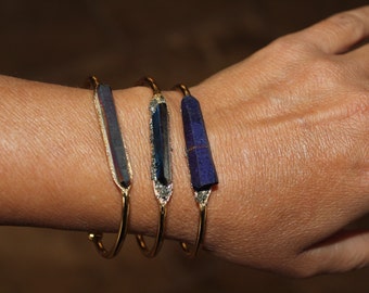 Rainbow Druzy Quartz Bangle Bracelet: Aura Titanium Crystal Cuff