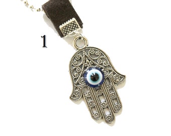 Silver Hamsa Evil Eye Charm Necklace