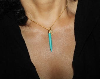 Gold Hamsa Necklace: Turquoise Stone Charm, Evil Eye Protection