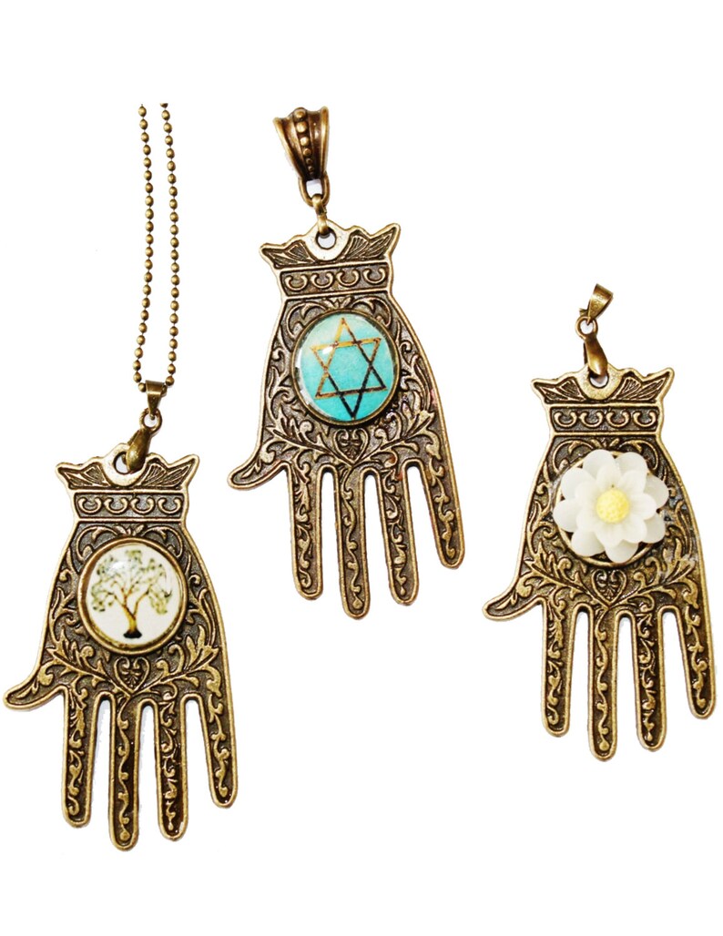 Hamsa Necklace Evil Eye Necklace Bronze Hamsa Hamsa Charm Etsy