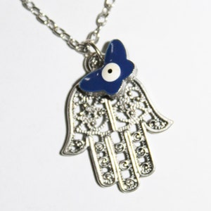 Hamsa charm necklace, Silver necklace, Judaica jewelry, hamsa charm, hamsa necklace, butterfly charm, evil eye charm necklace image 4