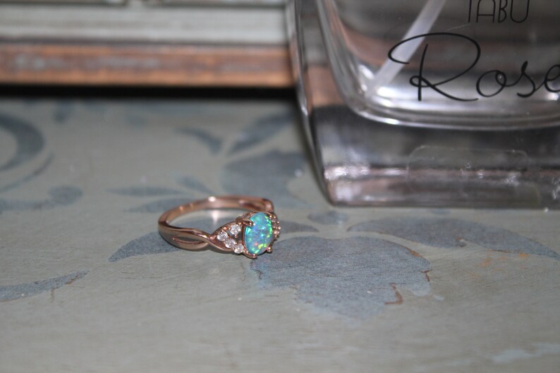 engagement ring wedding band opal ring rose gold ring,rose gold opal ring,Opal ring,opal band friendship ring blue opal ring