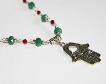 Handmade Hamsa Charm Necklace: Judaica Jewelry, Evil Eye Protection