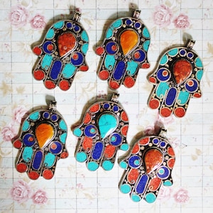 Collier Hamsa, collier de charme Hamsa, collier mauvais œil, hamsa argenté, grand Hamsa, Hamsa antique, Hamsa marocain