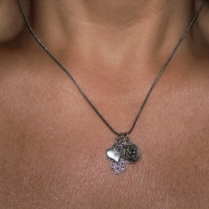Hamsa necklace, Hamsa charm necklace, Evil eye necklace, rose charm, judaica jewelry, silver heart charm, silver hamsa