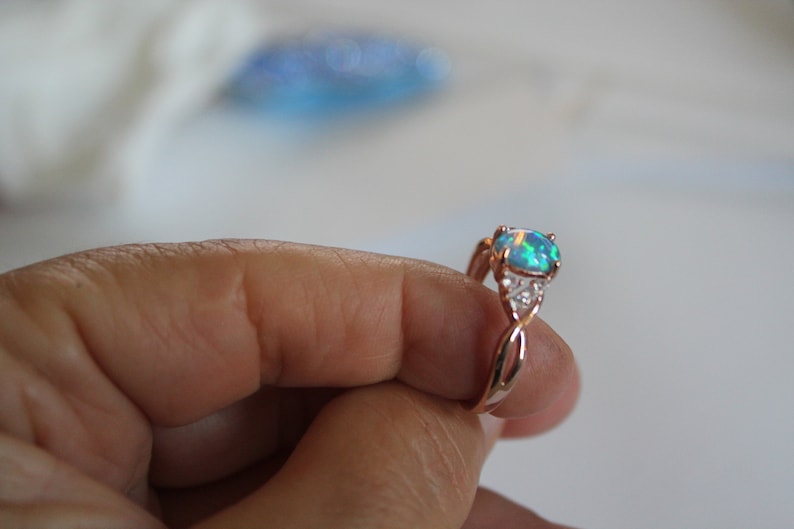 engagement ring wedding band opal ring rose gold ring,rose gold opal ring,Opal ring,opal band friendship ring blue opal ring