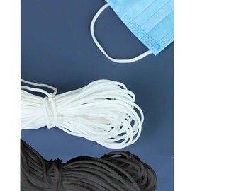 3mm Soft Elastic Cord: Black & White Face Mask Supplies