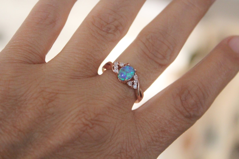 engagement ring wedding band opal ring rose gold ring,rose gold opal ring,Opal ring,opal band friendship ring blue opal ring