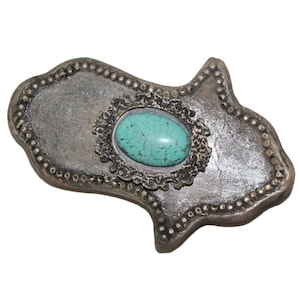 Stone Hamsa Wall Hanging with Turquoise: Evil Eye Charm (4x3&quot;)