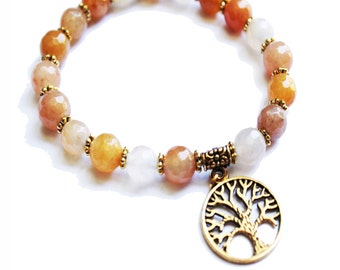 Pulsera de cornalina: amuleto del árbol de la vida, joyería de mala de yoga