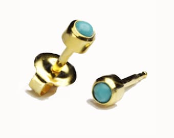 Borchie turchesi, borchie in oro, orecchini per bambini, borchie minuscole, orecchini piercing in oro borchie 4mm con gemma turchese ipoallergenica