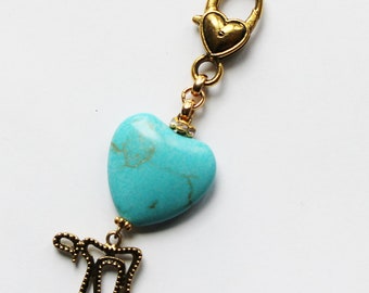 Chai Keychain: Blue Howlite Heart, Judaica Charm