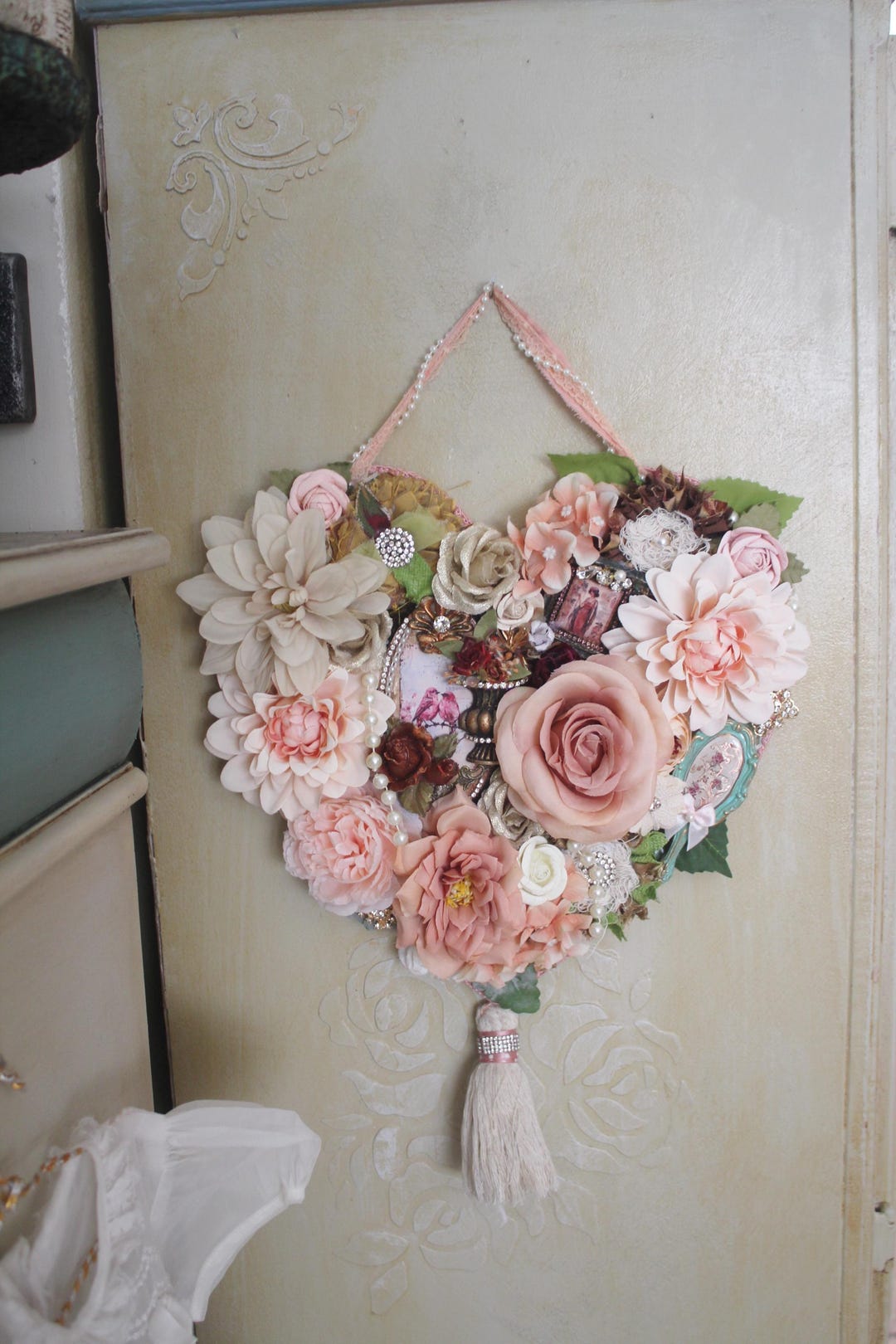 Heart Wall Hanging, Heart Wall Décor, Decorated Heart, Floral Wall ...