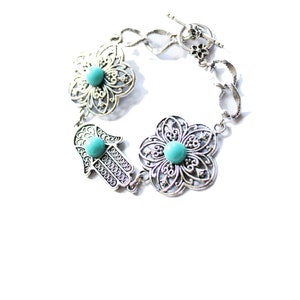 Hamsa bracelet, Silver hamsa bracelet, evil eye bracelet, hamsa charm bracelet
