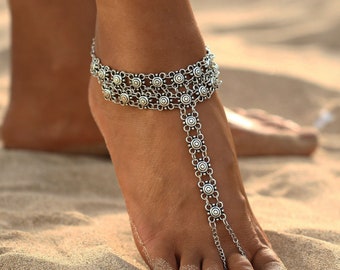 Anklet, toe ring anklet, ankle bracelet, silver anklet, boho jewelry