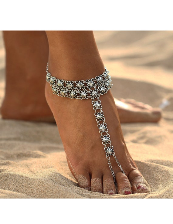 Anklet, Toe Ring Anklet, Ankle Bracelet, Silver Anklet, Boho Jewelry - Etsy