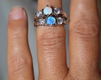 Blue Fire Opal Ring: Sterling Silver Filled, Cubic Zirconia