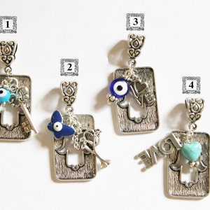 Hamsa charm necklace, Silver necklace, Judaica jewelry, hamsa charm, hamsa necklace, butterfly charm, evil eye charm necklace image 1