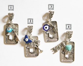 Hamsa charm necklace, Silver necklace, Judaica jewelry, hamsa charm, hamsa necklace, butterfly charm, evil eye charm necklace