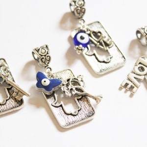 Hamsa charm necklace, Silver necklace, Judaica jewelry, hamsa charm, hamsa necklace, butterfly charm, evil eye charm necklace image 3