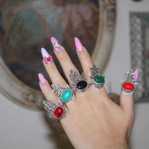 Hamsa ring, ring, silver hamsa ring, large Hamsa ring, evil eye ring, turquoise Hamsa ring, black onyx Hamsa ring, Coral Hamsa ring