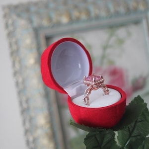 Ring Box, Rose Ring Box, Velvet Ring Box, Red Ring Box, Flower