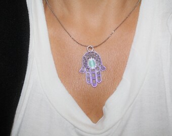 Hamsa Charm Necklace: Judaica Silver Evil Eye Protection
