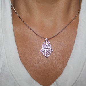 Hamsa necklace, Hamsa charm necklace, Love charm, evil eye, Chai charm