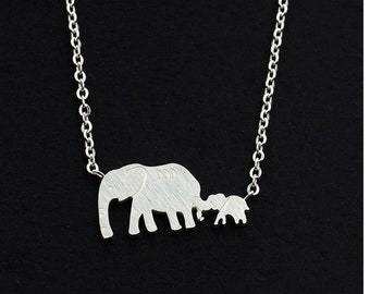 Dainty Stainless Steel Elephant Necklace: Mom and Baby Charm