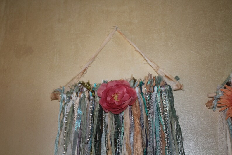 Handmade Silk Ribbon Wall Hanging: Shabby Chic Home Decor (12"w X 25"l ...