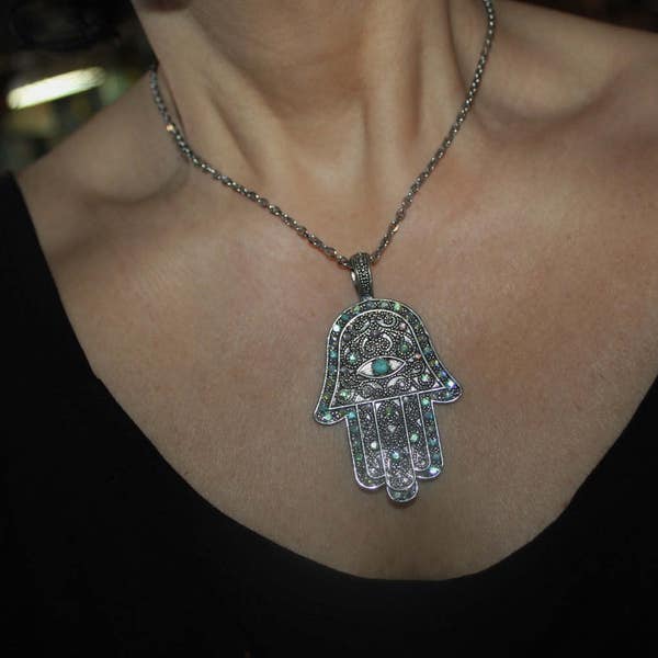 Hamsa charm necklace, Silver necklace, Judaica jewelry, hamsa charm, hamsa necklace, evil eye charm necklace