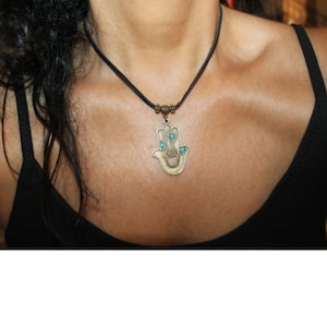 Collier Hamsa, Collier oeil maléfique, Jambon en bronze, collier de charme Hamsa, Collier de charme Big Hamsa