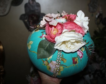 Handmade Floral Fabric Pumpkin: Shabby Chic Thanksgiving Decor