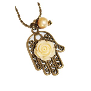 Collier Hamsa, de mauvais oeil, Bronze Hamsa, Hamsa charme collier, collier de charme grand Hamsa