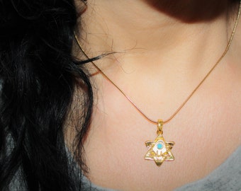 Hamsa necklace, Hamsa Gold star of david, small star of David, Bat mitzva gift, Judaica jewelry, star of david charm, gold star charm